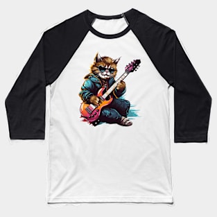 Rockstar Cat Playing Electric Guitar Baseball T-Shirt